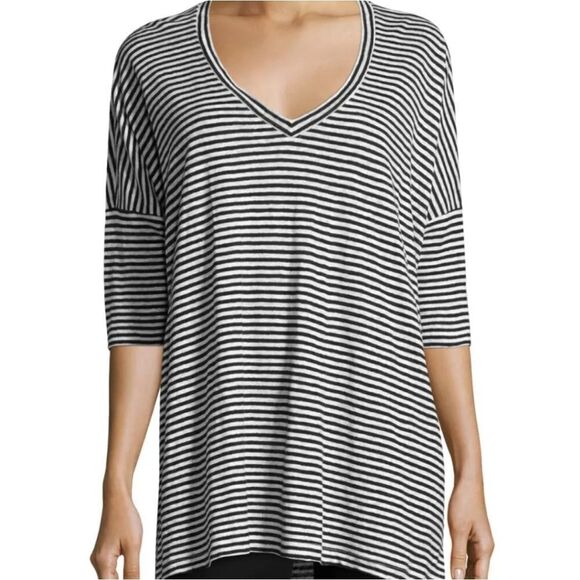 Eileen Fisher Striped Organic Linen Jersey V-Neck Tunic - Picture 1 of 6